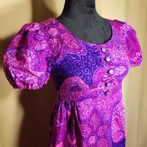 🌸Vintage Handmade GROOVY Bright Tropical Hawaii-Style Petite Paisley Gown 1970s